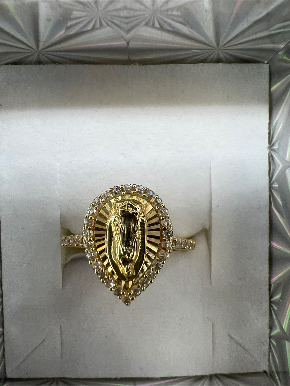 Gold Miraculous Virgin Mary Teardrop Ring - Women Jewelry